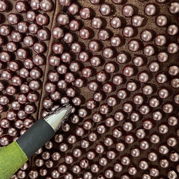 80's VTG VIE by Victoria Royal Brown Pearl Beaded Crop Top Size 12 - Picture 7 of 8